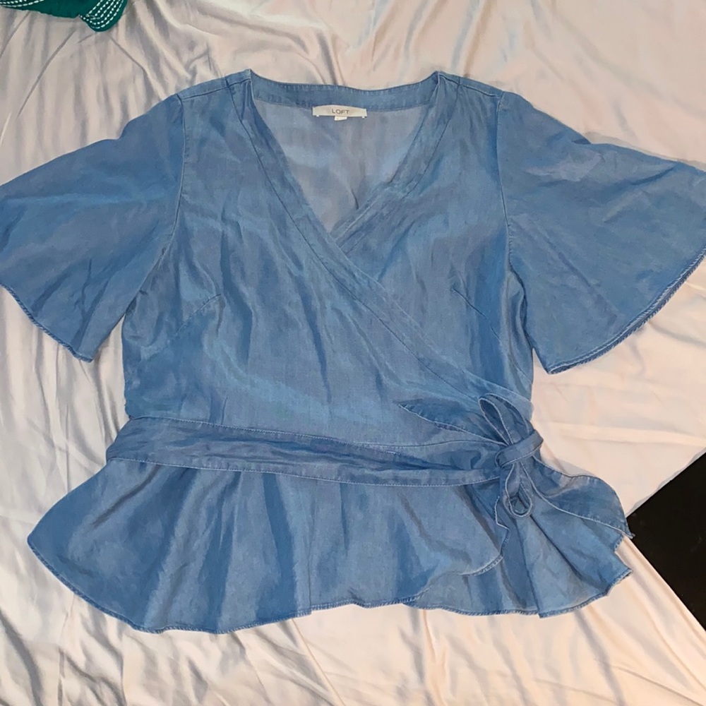 Loft Chambray wrap blouse